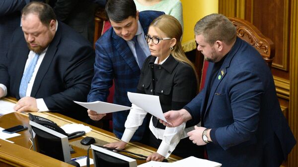 Лидер партии Батькивщина Юлия Тимошенко во время заседания Верховной рады Украины. 6 февраля 2020