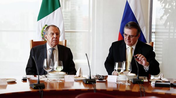 Министр иностранных дел РФ Сергей Лавров и министр иностранных дел Мексики Марсело Эбрард во время рабочего ланча