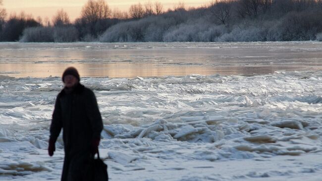 Женщина во время прогулки в морозный день