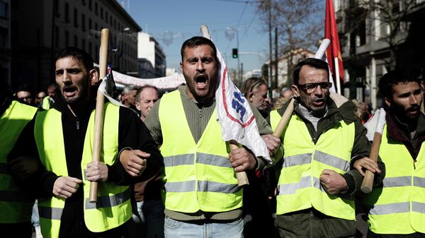 Акция протеста и забастовка в Афинах