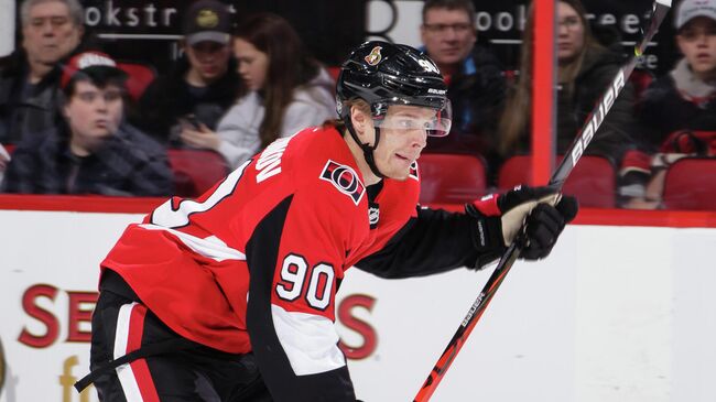 OTTAWA, ON - JANUARY 31: Vladislav Namestnikov #90 of the Ottawa Senators winds up to take a shot against the Washington Capitals at Canadian Tire Centre on January 31, 2020 in Ottawa, Ontario, Canada.   Jana Chytilova/Freestyle Photography/Getty Images/AFP