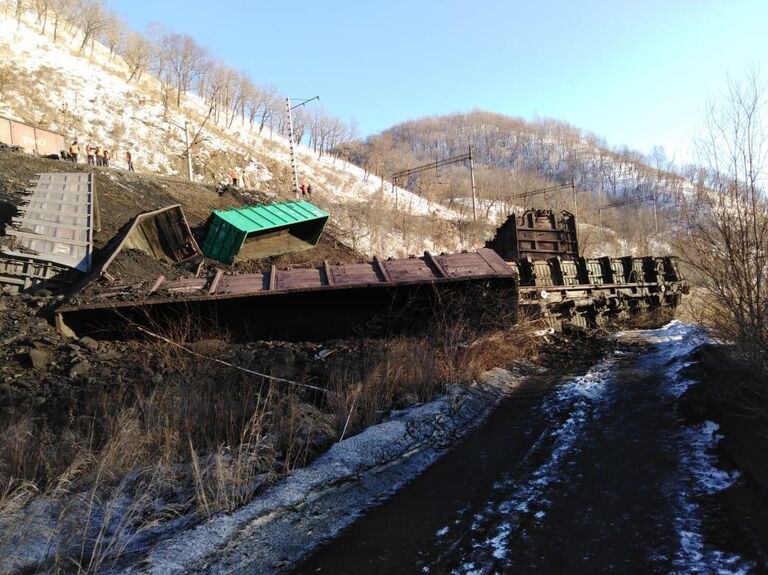 Сход вагонов на участке Архара - Облучье, Амурской области. 25 февраля 2020