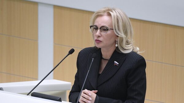 Член Комитета Совета Федерации по обороне и безопасности Ольга Ковитиди выступает на заседании Совета Федерации РФ. 26 февраля 2020