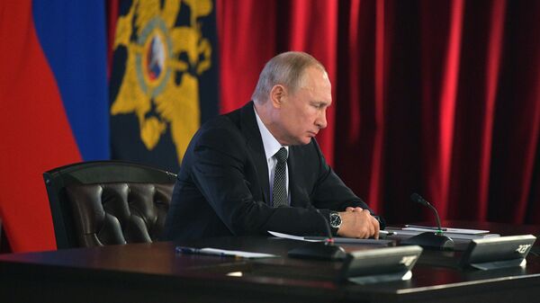 Президент РФ Владимир Путин принимает участие в расширенном заседании коллегии министерства внутренних дел