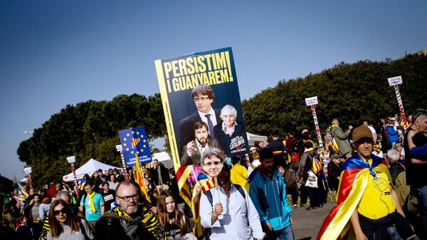 Сторонники независимости Каталонии на митинге в Перпиньяне во Франции