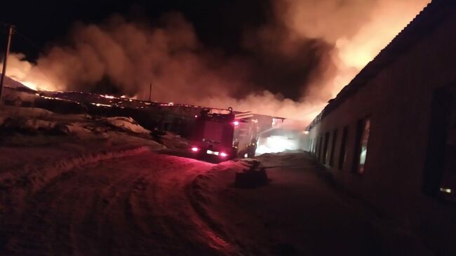 Сотрудники МЧС на месте пожара в селе Нижнийсикиязово Балтачевского района Республики Башкортостан