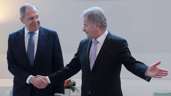 Министр иностранных дел РФ Сергей Лавров и президент Финляндии Саули Ниинистё во время встречи в Хельсинки