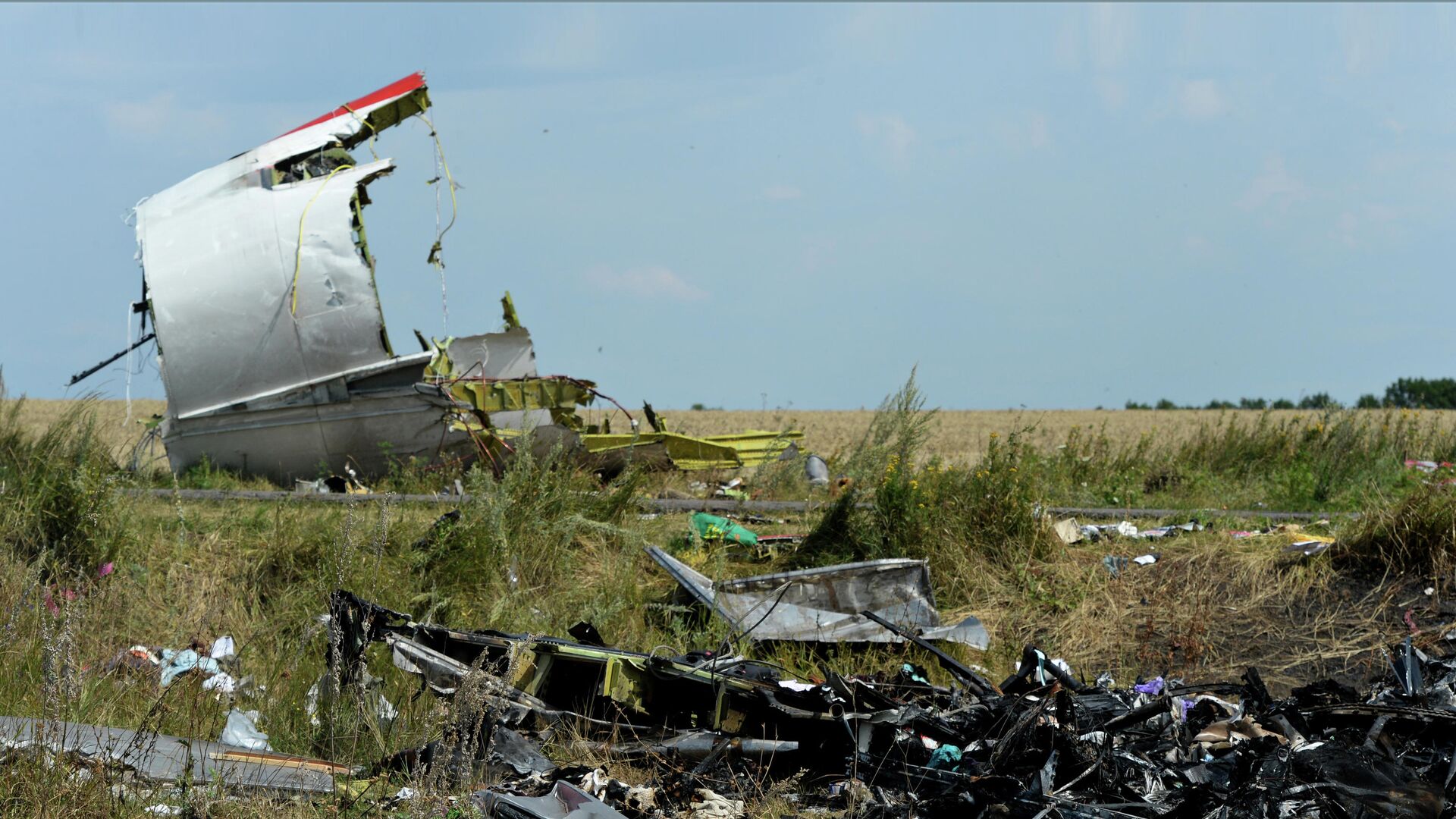 На месте крушения малайзийского Boeing 777 в районе деревни Грабово недалеко от Шахтерска в Донецкой области - РИА Новости, 1920, 29.02.2024