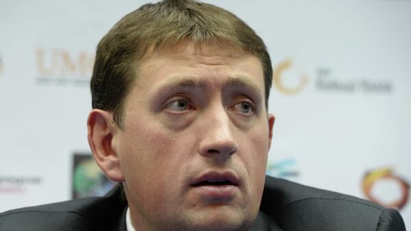 Директор баскетбольного клуба УГМК Максим Рябков во время пресс-конференции, посвященной началу европейского баскетбольного клубного сезона.