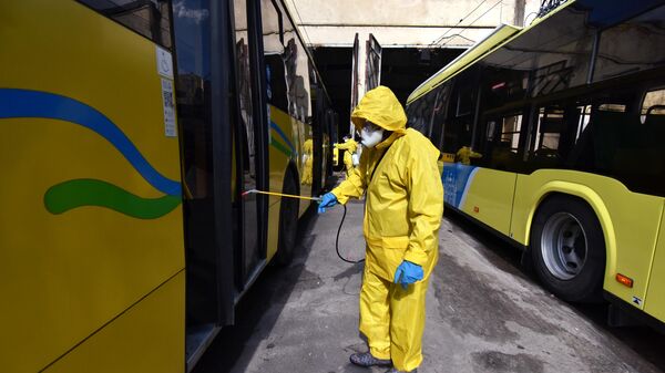 Дезинфекция автобусов на Украине