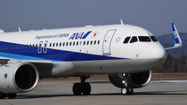 Самолет Airbus 320 японской авиакомпании All Nippon Airways (ANA), совершивший первый рейс по маршруту Токио - Владивосток