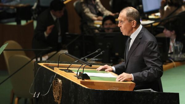 Министр иностранных дел РФ Сергей Лавров во время выступления на общеполитической дискуссиии в рамках 74-й сессии Генеральной Ассамблеи Организации Объединенных Наций (ООН) в Нью-Йорке
