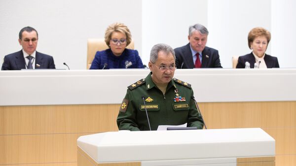 Министр обороны РФ Сергей Шойгу выступает на заседании Совета Федерации