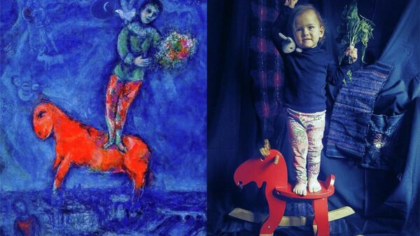 Фоторабота Натальи Тимошенко и ее сына Рада по мотивам картины Марка Шагала