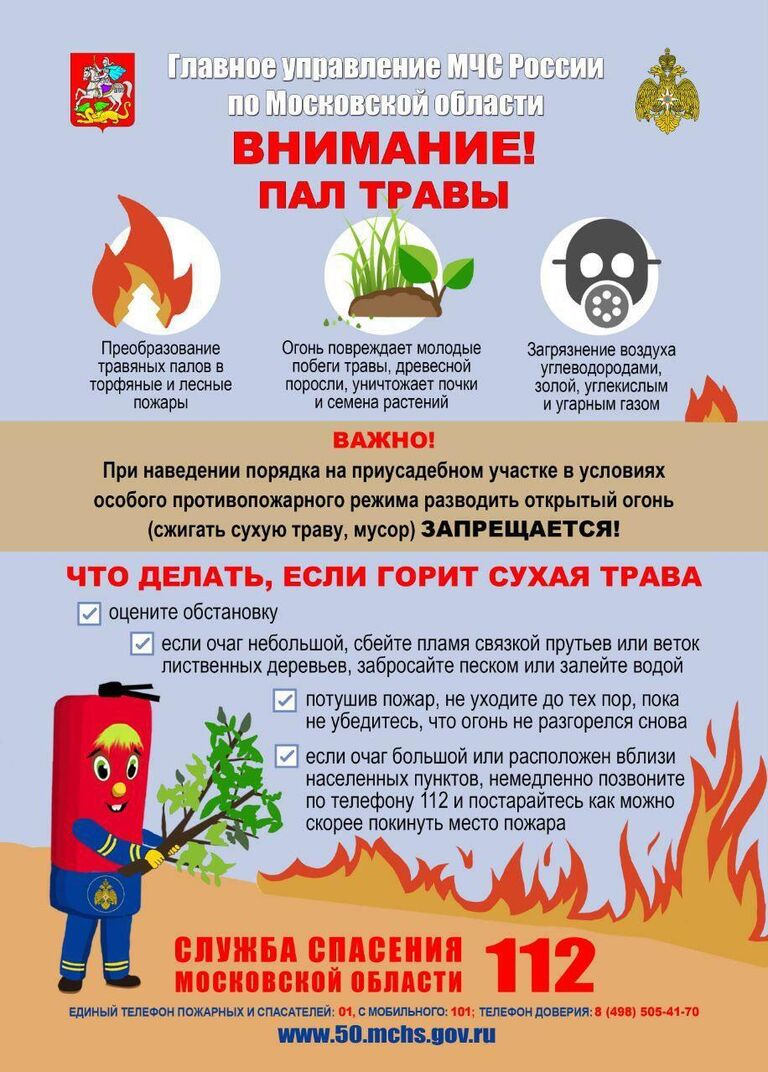 Подмосковный главк МЧС напомнил об опасности палов сухой травы
