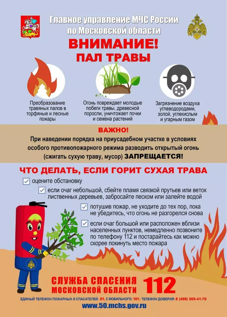 Подмосковный главк МЧС напомнил об опасности палов сухой травы Подмосковный главк МЧС напомнил об опасности палов сухой травы
