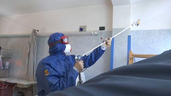 Российские специалисты провели дезинфекцию пансионата в городе Альбино 