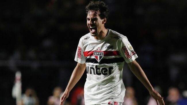 Soccer Football - Copa Libertadores - Group D - Sao Paulo v Liga de Quito - Morumbi Stadium, Sao Paulo, Brazil - March 11, 2020    Sao Paulo's Igor Gomes celebrates scoring their third goal   REUTERS/Amanda Perobelli