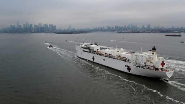 Корабль Comfort в гавани Нью-Йорка. 30 марта 2020