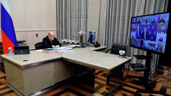 Премьер-министр Михаил Мишустин проводит заседание правительства России в режиме видеоконференции
