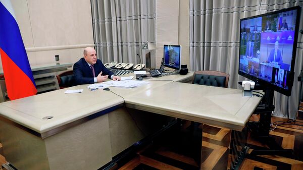 Председатель правительства России Михаил Мишустин проводит в Доме правительства совещание с вице-премьерами в режиме видеоконференции