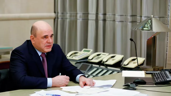 Председатель правительства России Михаил Мишустин проводит в Доме правительства совещание с вице-премьерами в режиме видеоконференции