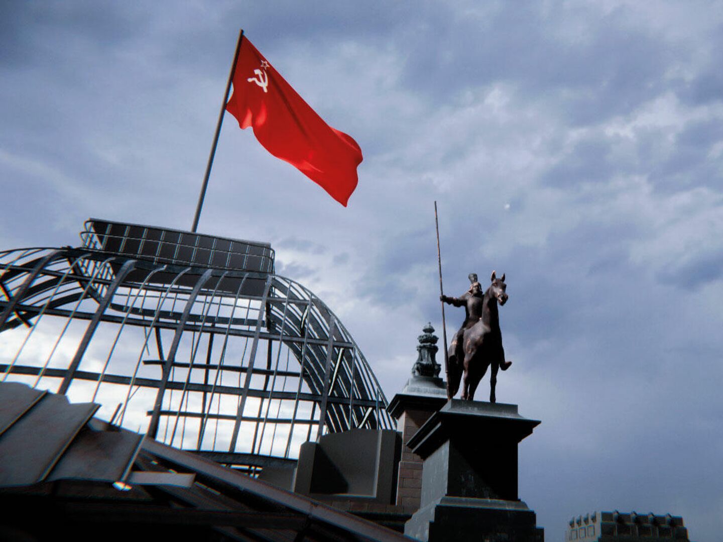 Фото красный флаг на рейхстаге