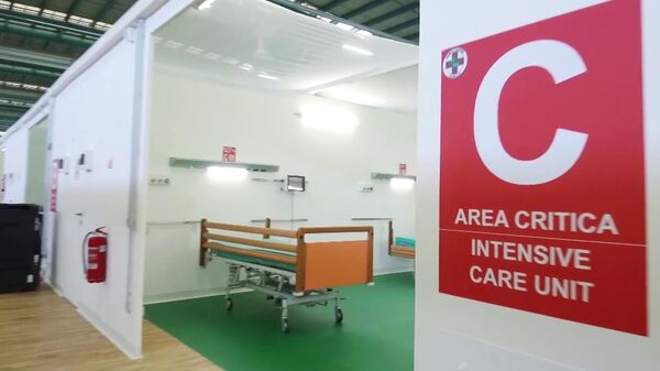 Полевой госпиталь в Бергамо, в котором российские и итальянские специалисты в круглосуточном режиме будут принимать, диагностировать и лечить заболевших коронавирусом COVID-19
