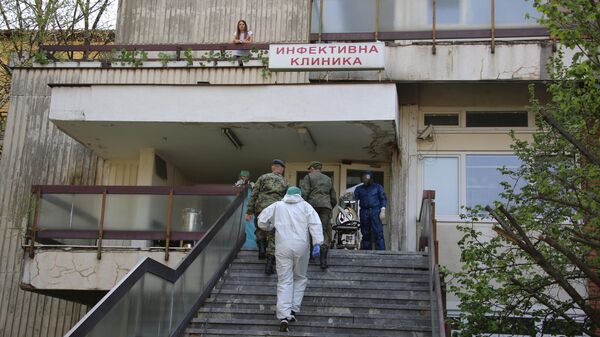 Госпиталь в городе Ниш, который российские военные специалисты готовят к приему пациентов во время эпидемии коронавируса nCoV-2019