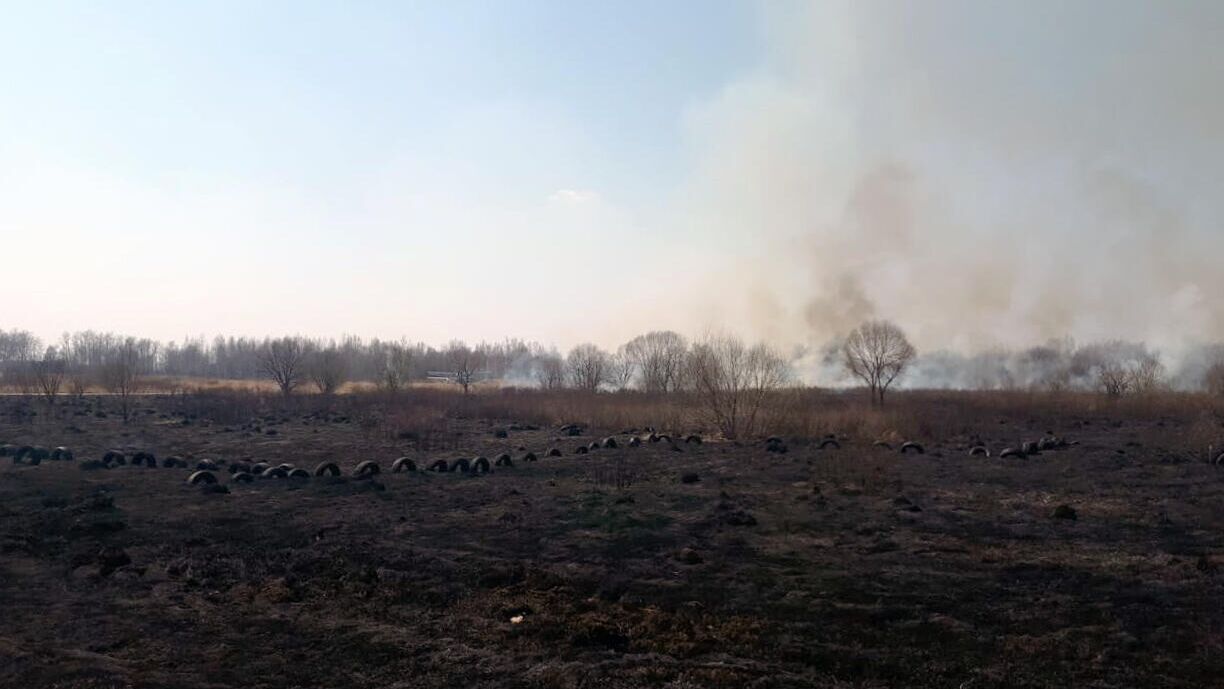 Пожар на месте крушения легкомоторного самолета в Хабаровском районе - РИА Новости, 1920, 18.04.2020