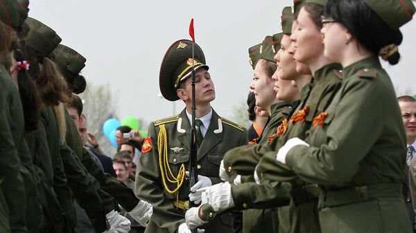 Во время военного парада на Площади Тысячелетия в Казани