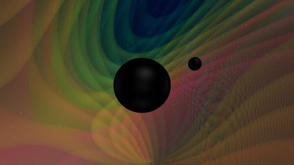 Цифровая модель гравитационных волн, возникающих при слиянии двух черных дыр