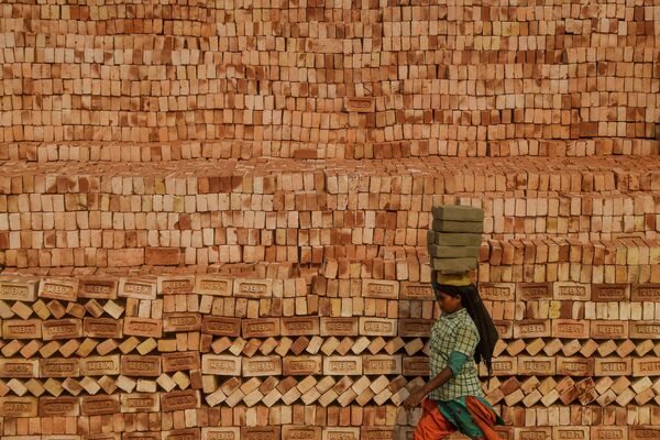 Мигрант на кирпичной фабрике в Калькутте, Индия 