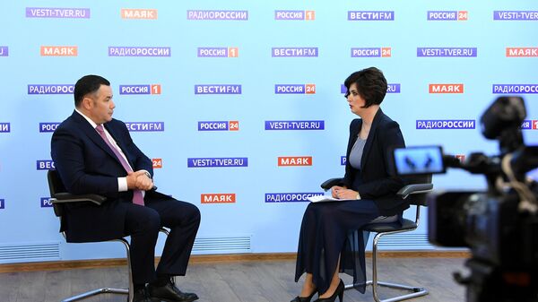 Губернатор области Игорь Руденя выступает в прямом эфире телеканала Россия 24