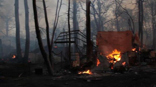 Кадры с места пожара в Воронежской области