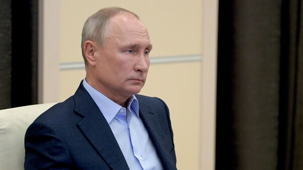 Президент РФ Владимир Путин во время онлайн-встречи с участниками общероссийской акции взаимопомощи МыВместе