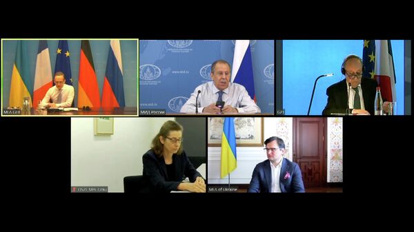 Министр иностранных дел РФ Сергей Лавров принимает участие в видеоконференции министров иностранных дел нормандского формата