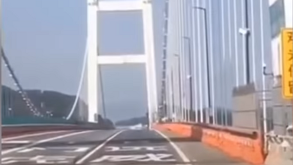 Вибрирующий мост с машинами в Китае попал на видео