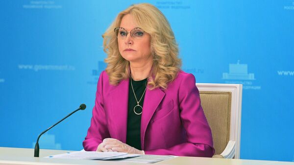 Заместитель председателя правительства РФ Татьяна Голикова во время брифинга в Доме правительства РФ
