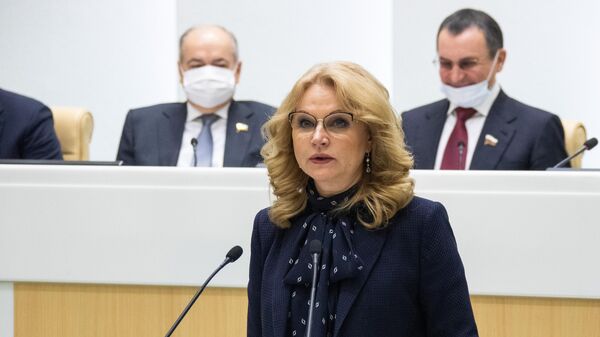 Заместитель председателя правительства РФ Татьяна Голикова выступает на заседании Совета Федерации РФ