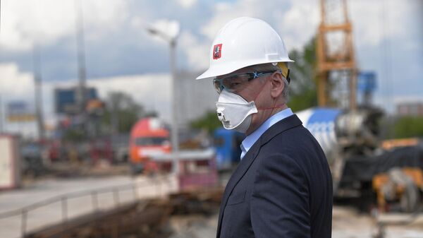 Мэр Москвы Сергей Собянин во время инспектирования строительства станции метро Лианозово