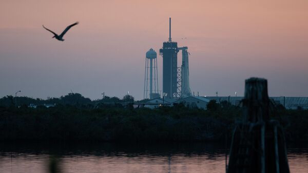 Американский космический корабль Crew Dragon, установленный на стартовой площадке Launch Complex 39A на острове Уилсон во Флориде