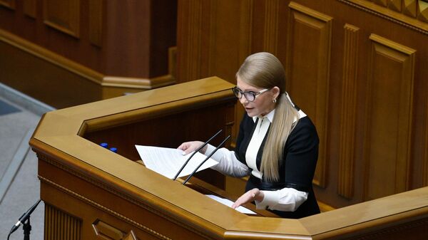 Лидер политической партии Батькивщина Юлия Тимошенко на заседании Верховной рады Украины