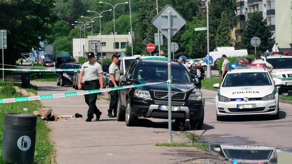 Полицейские на месте нападения на школу в словацком городе Врутки. 11 июня 2020