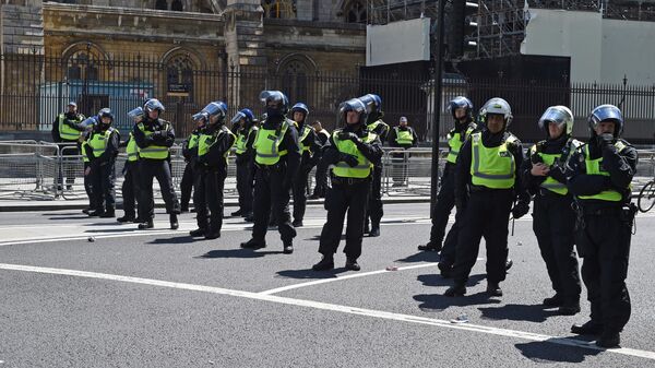 Сотрудники полиции во время акции протеста против полицейского произвола в Лондоне
