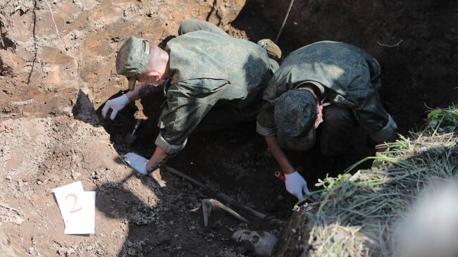 Место захоронения жертв концлагеря Моглино в Псковской области