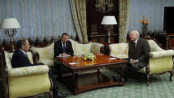 Министр иностранных дел РФ Сергей Лавров во время встречи с президентом Белоруссии Александром Лукашенко