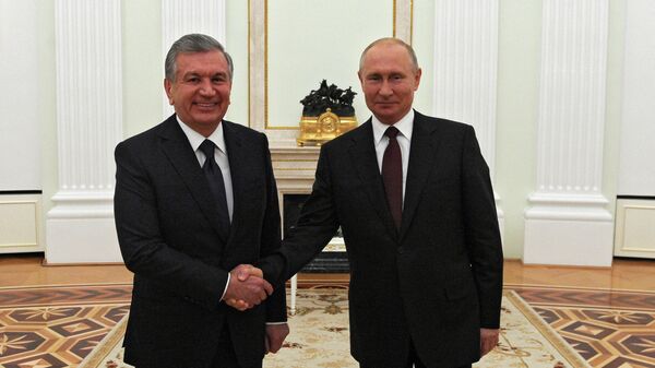 Президент России Владимир Путин и президент Узбекистана Шавкат Мирзиеев во время встречи