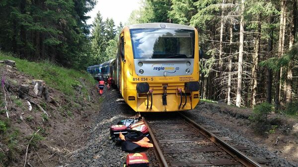 На месте столкновения двух пассажирских поездов в Чехии