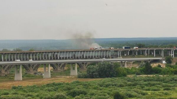 Возгорание туристического автобуса на Борском мосту Нижнем Новгороде
